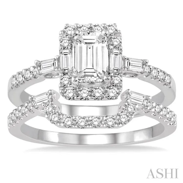 1 1/3 Ctw Diamond Wedding Set With 1 Ctw Engagement Ring and 1/4 Ctw Wedding Band in 14K White Gold