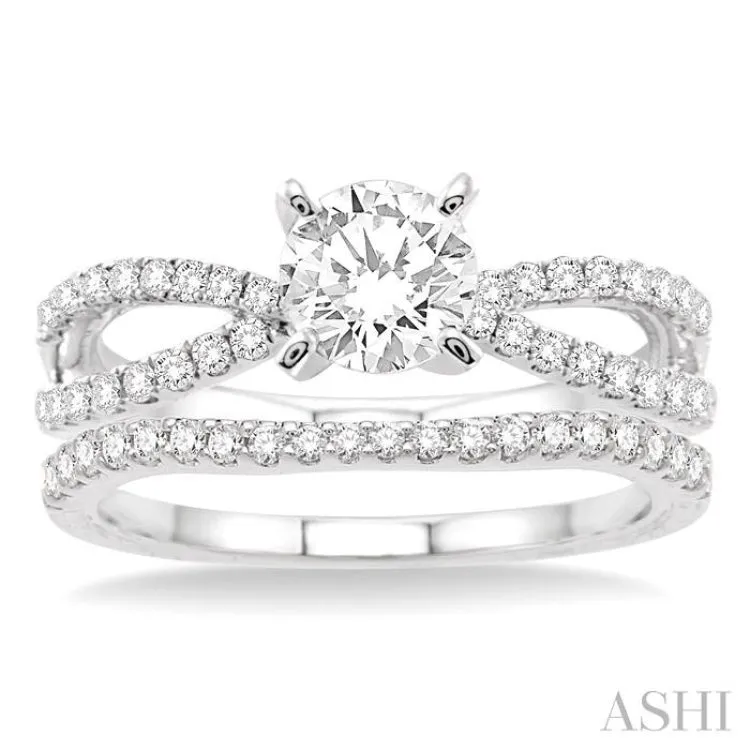 1 1/5 Ctw Diamond Wedding Set with 1 Ctw Round Cut Engagement Ring and 1/5 Ctw Wedding Band in 14K White Gold