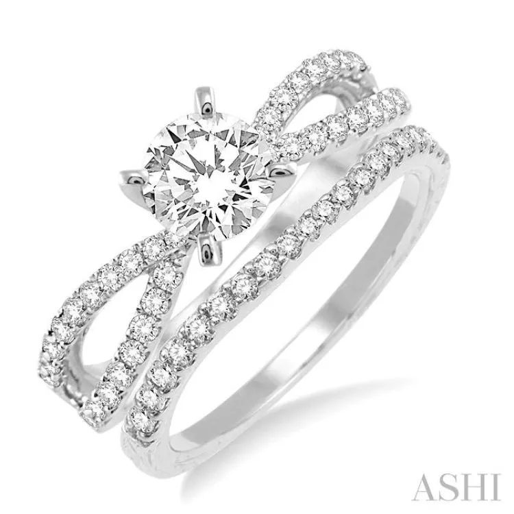 1 1/5 Ctw Diamond Wedding Set with 1 Ctw Round Cut Engagement Ring and 1/5 Ctw Wedding Band in 14K White Gold