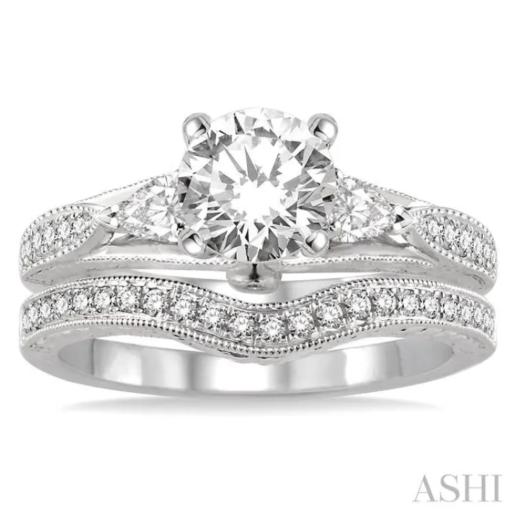 1 1/5 Ctw Diamond Wedding Set with 1 Ctw Round Cut Engagement Ring and 1/6 Ctw Wedding Band in 14K White Gold