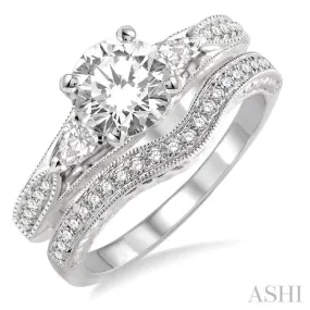 1 1/5 Ctw Diamond Wedding Set with 1 Ctw Round Cut Engagement Ring and 1/6 Ctw Wedding Band in 14K White Gold