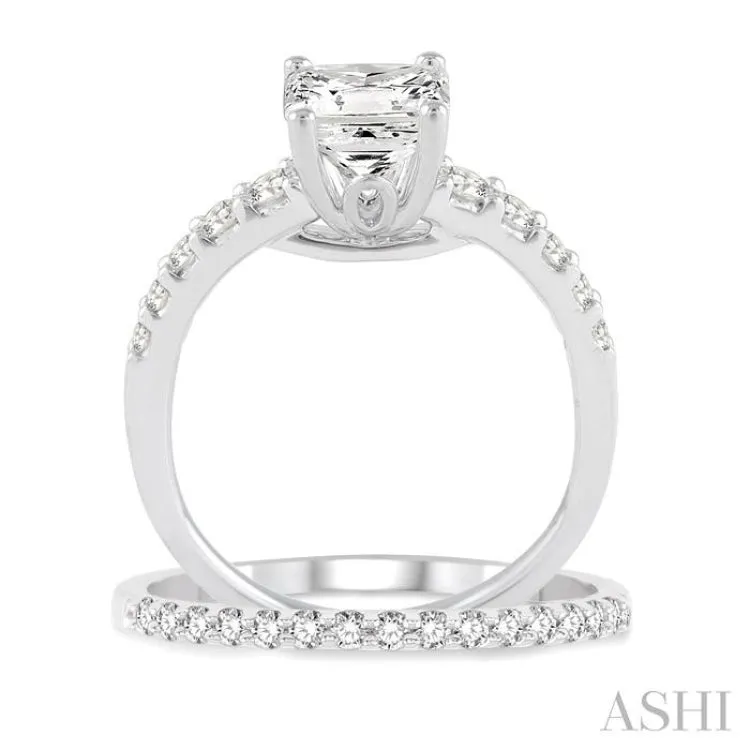 1 Ctw Diamond Wedding Set with 3/4 Ctw Princess Cut Engagement Ring and 1/5 Ctw Wedding Band in 14K White Gold