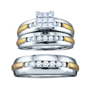 1 CTW Diamond Wedding Trio Set in 14KT White and Yellow Gold