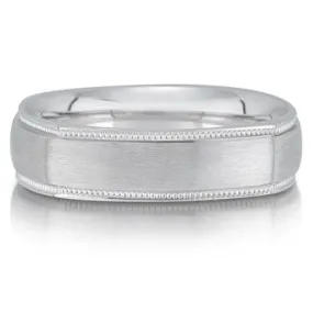 14k White Gold 6 mm Milgrain Border Wedding Band