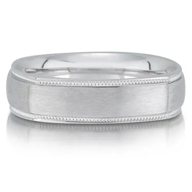 14k White Gold 6 mm Milgrain Border Wedding Band