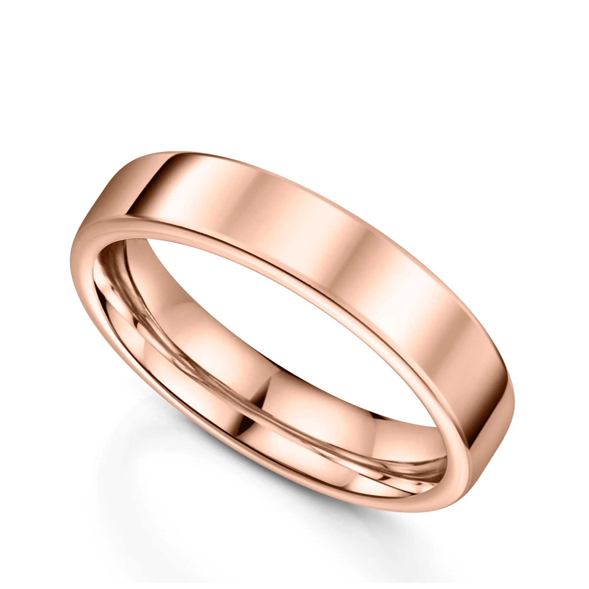 18ct Rose Gold Rounded Flat Gents Wedding Ring