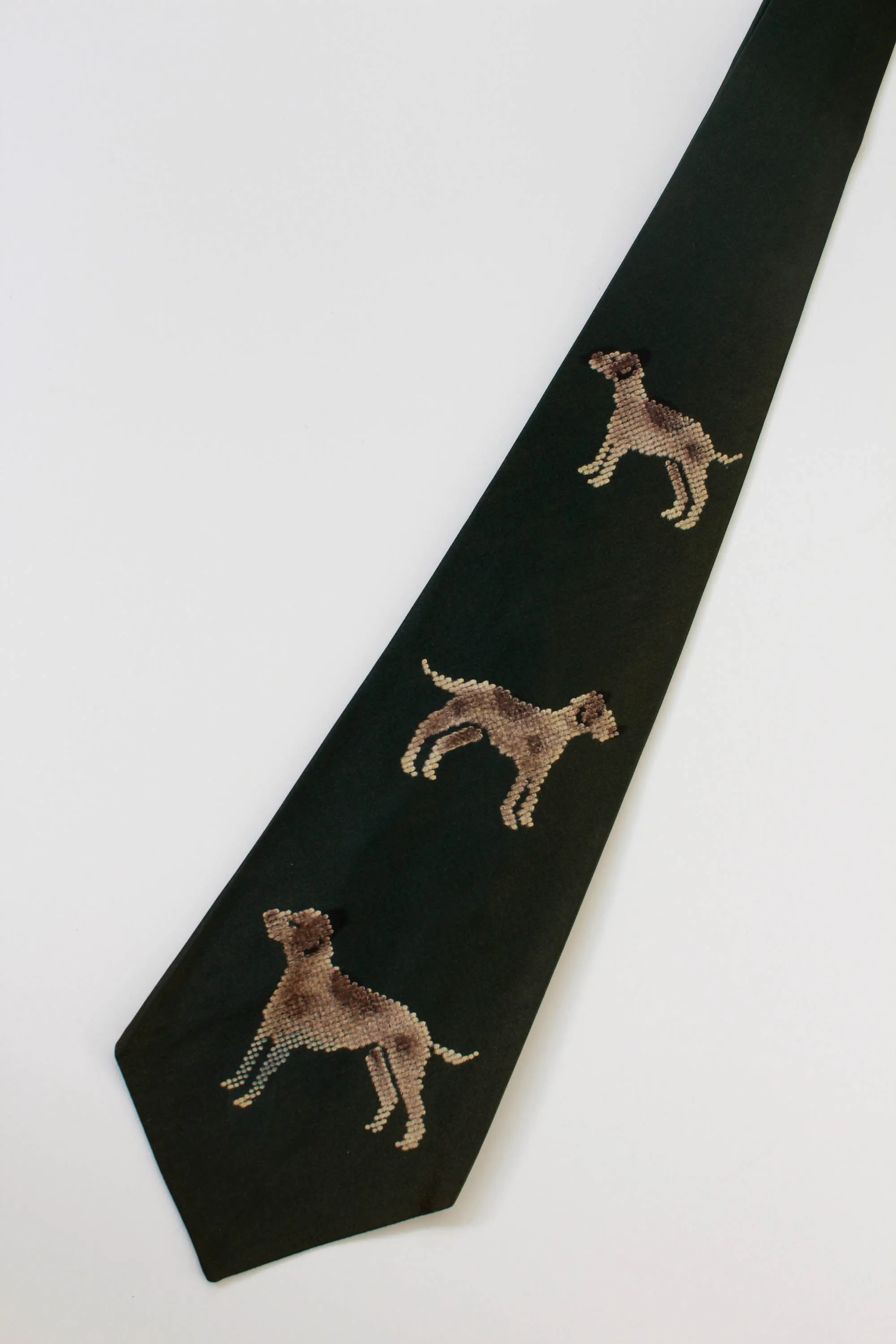 1940s Fuzzy Dog Necktie, Green