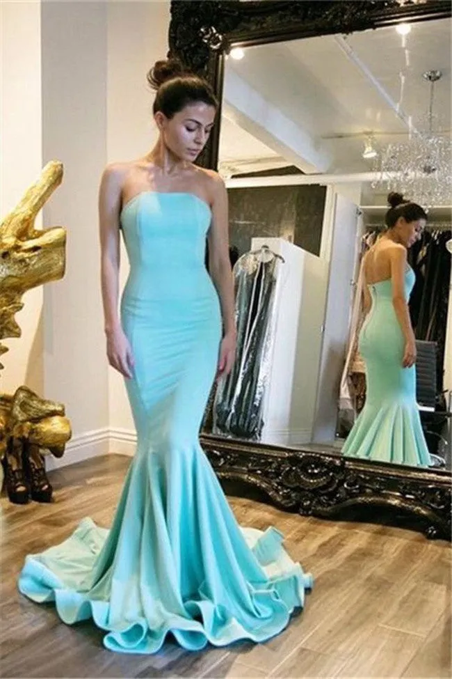 2017 Long Strapless Satin Mermaid Evening Dresses Prom Dresses,SVD331