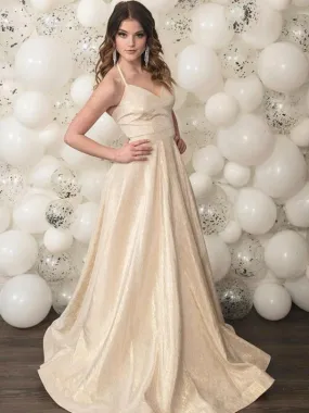 A-Line Spaghetti Straps Satin Long Prom Dresses,SFPD0091