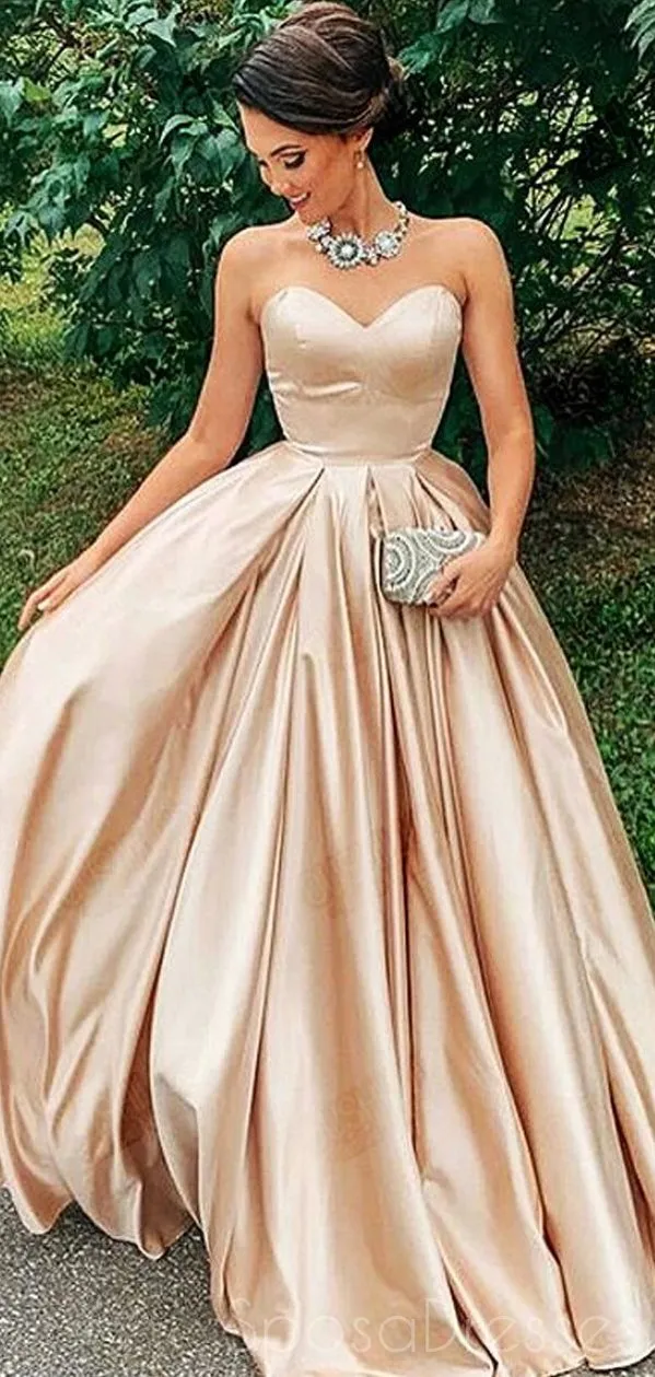 A-line Strapless Sleeveless Cheap Long Prom Dresses, Sweet 16 Prom Dresses, 12447