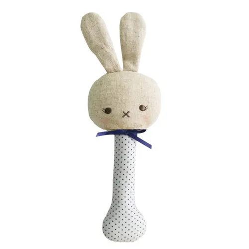 Alimrose - Baby Bunny Stick Rattle - Navy Spot