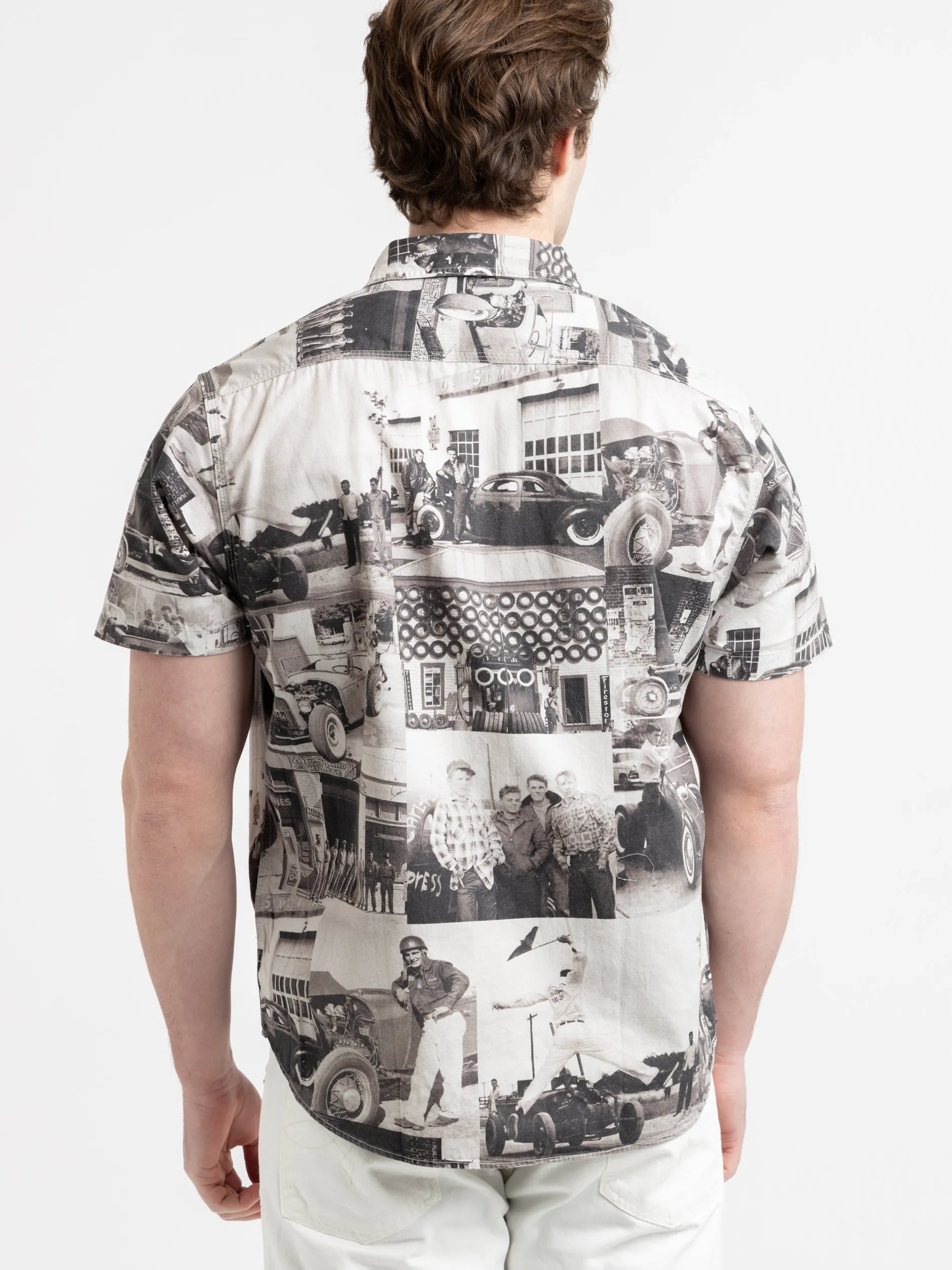 Black/White Photo-Print Twill Workshirt