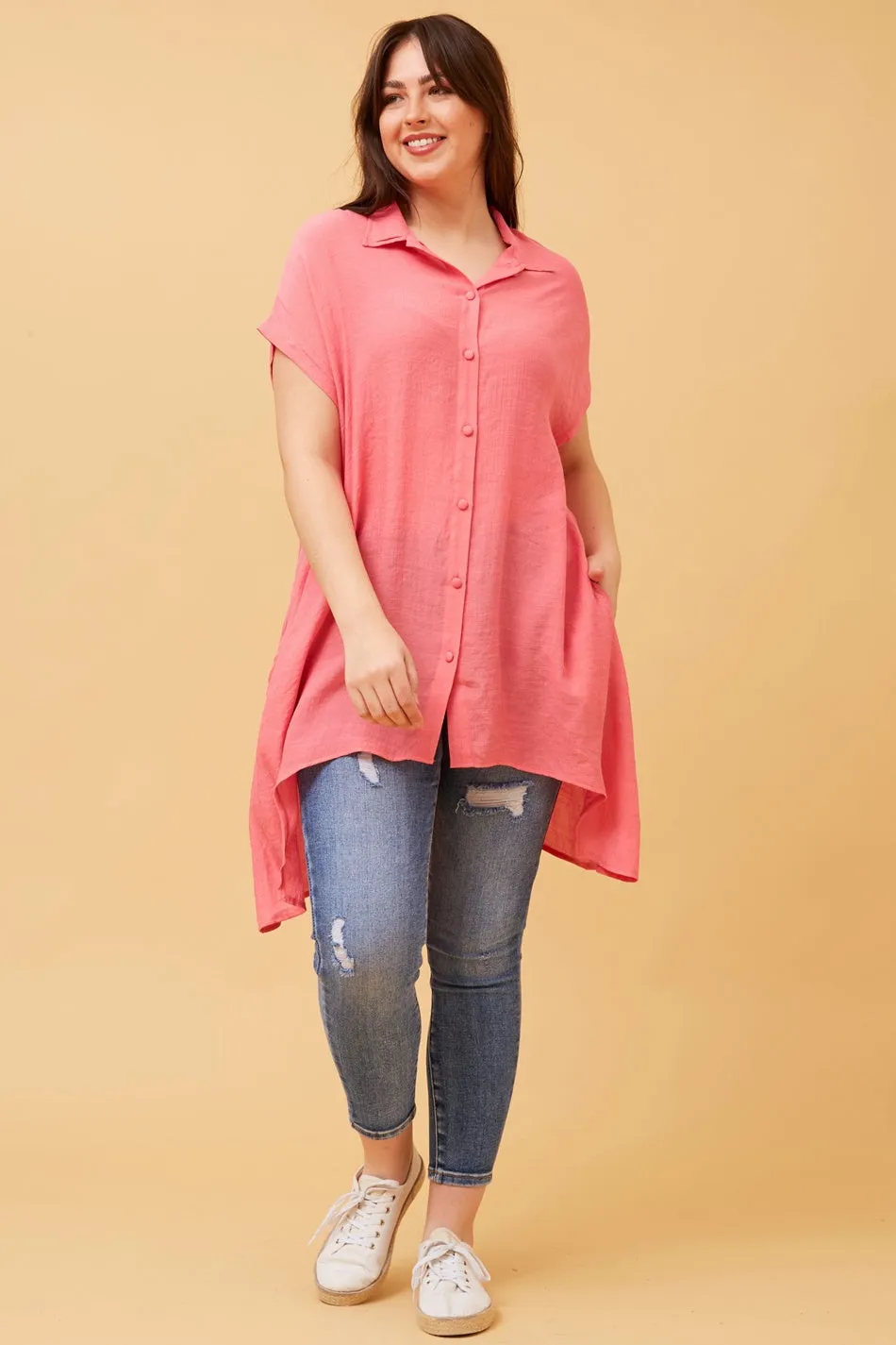 BLU ASYMMETRICAL HEM SHIRT