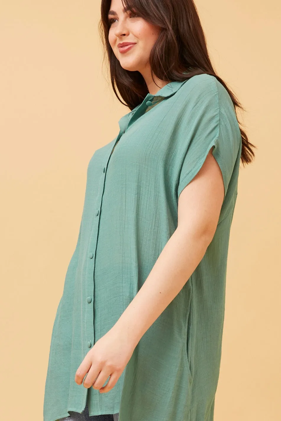 BLU ASYMMETRICAL HEM SHIRT