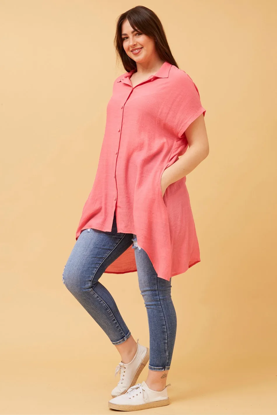 BLU ASYMMETRICAL HEM SHIRT