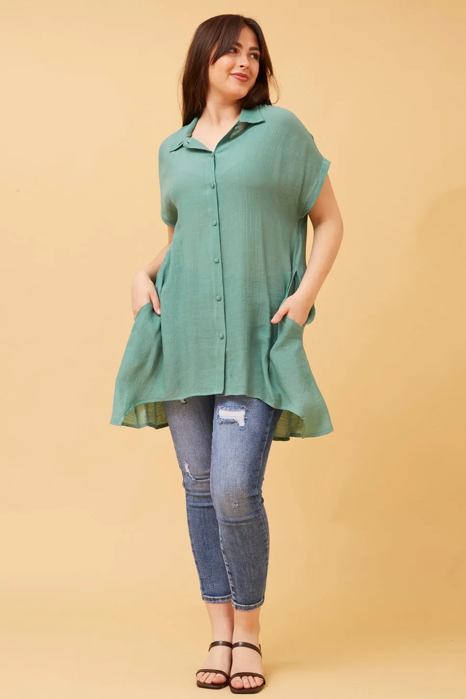 BLU ASYMMETRICAL HEM SHIRT