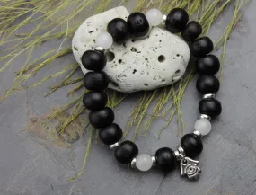 Bodhi Seed and Snow Quartz Hamsa Wrist Mala