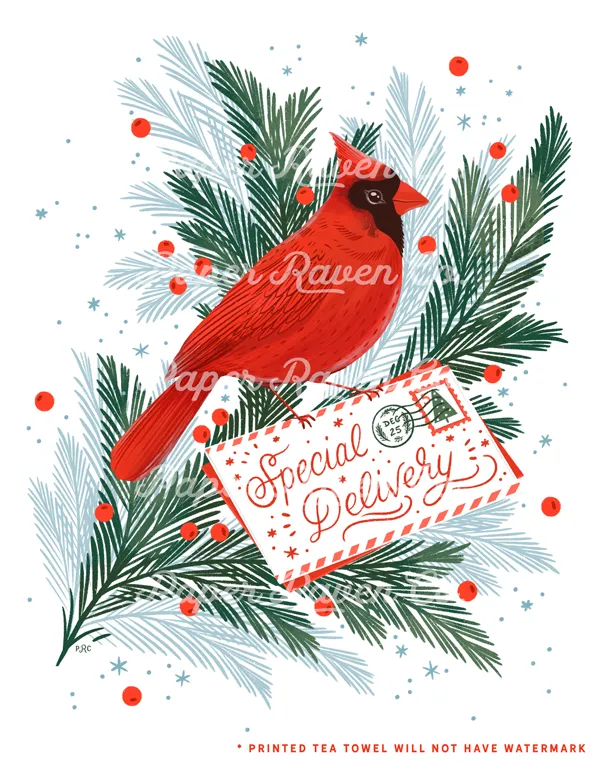 Cardinal Christmas Tea Towel