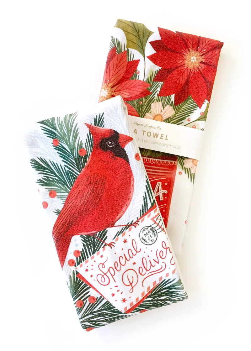 Cardinal Christmas Tea Towel