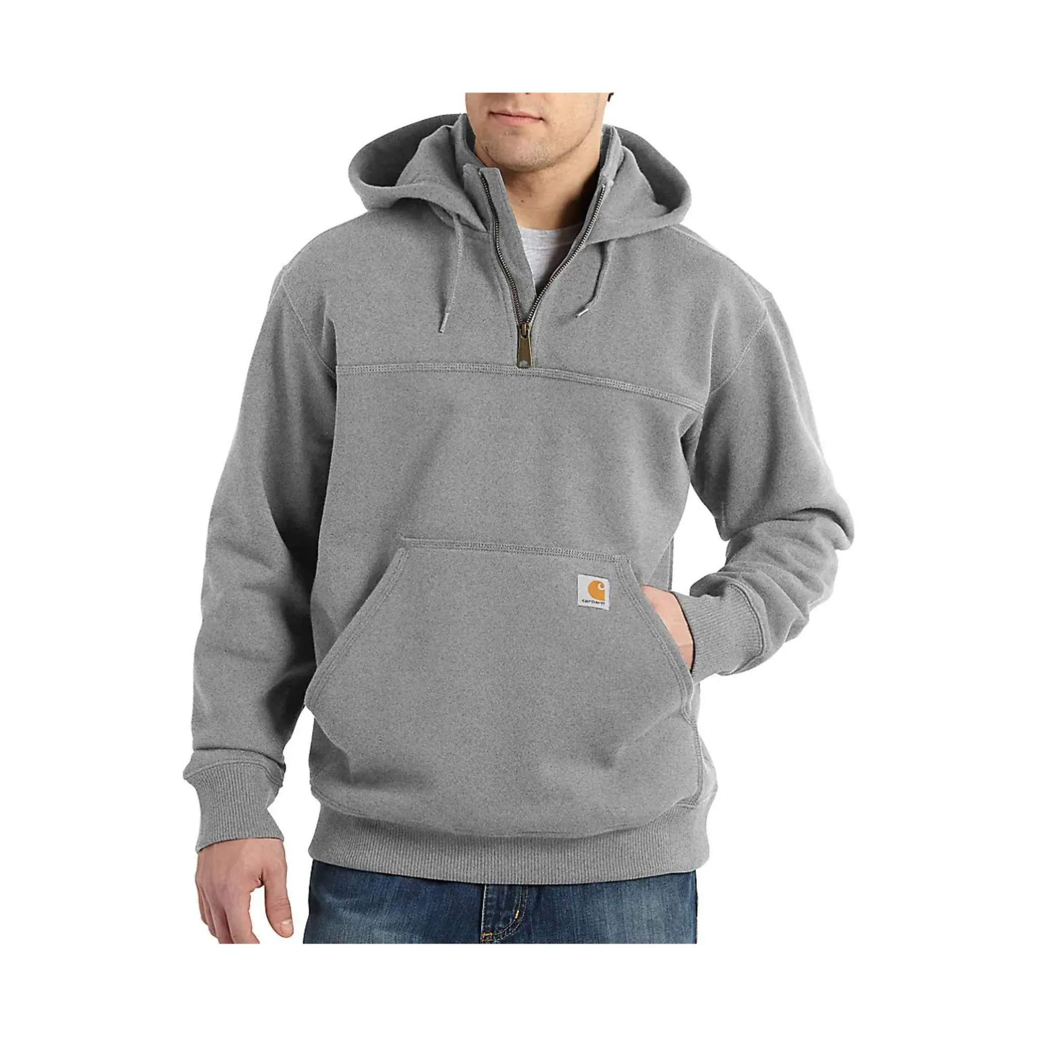 Carhartt Men's Rain Defender Paxton Heavyweight Hooded Quarter Zip Mock Sweatshirt - Heather Gray