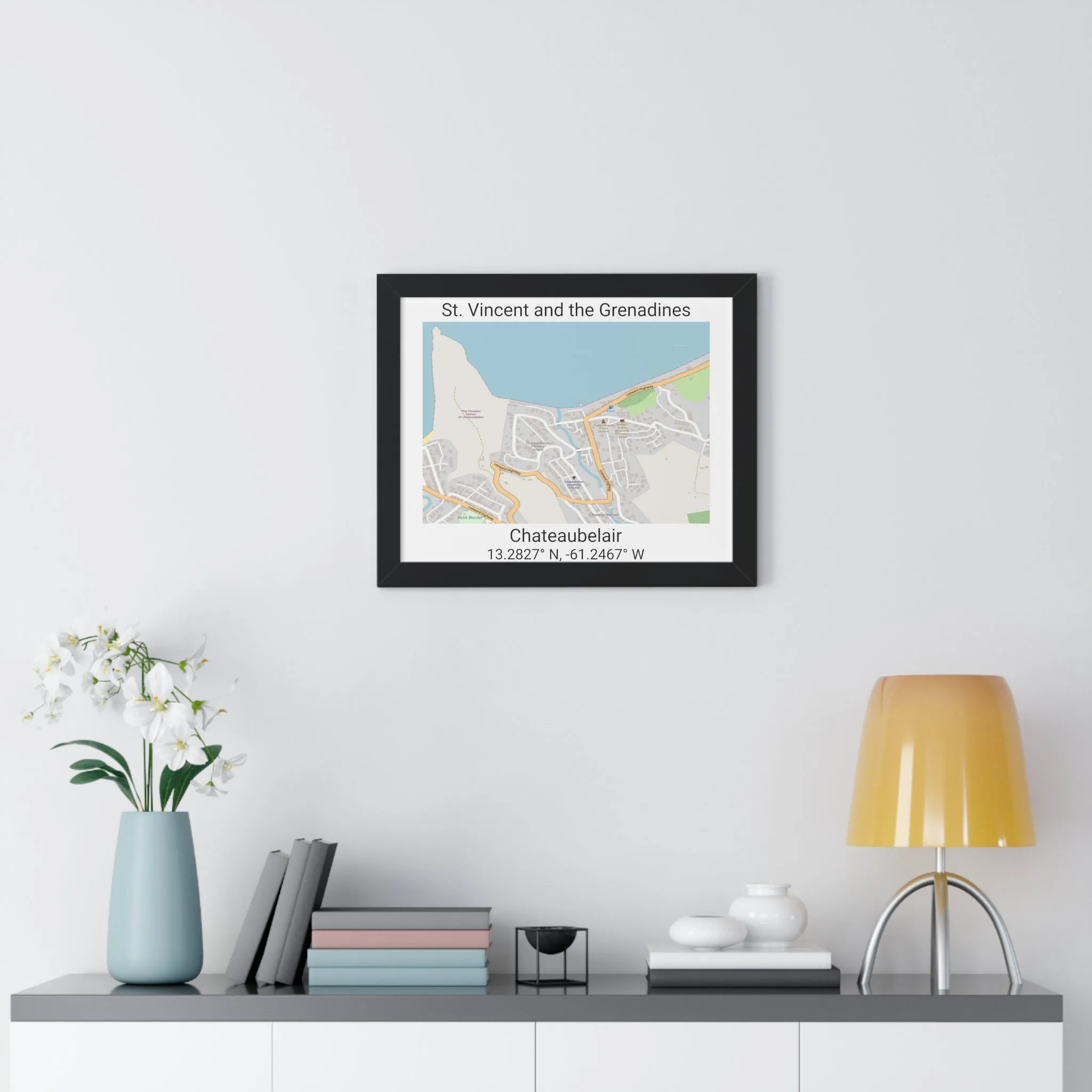 Chateaubelair St. Vincent and the Grenadines Map Framed Print Poster, City Map Print Poster, Framed Vertical Poster Framed Horizontal Poster