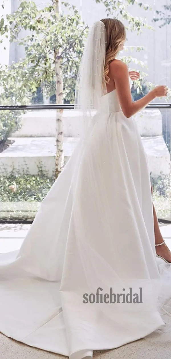 Cheap Sweetheart A-line Satin Long Wedding Dresses Online,SFWD0025