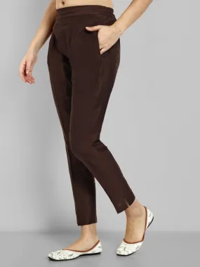 Choclate Brown Straight Cotton Silk Pant with Pockets