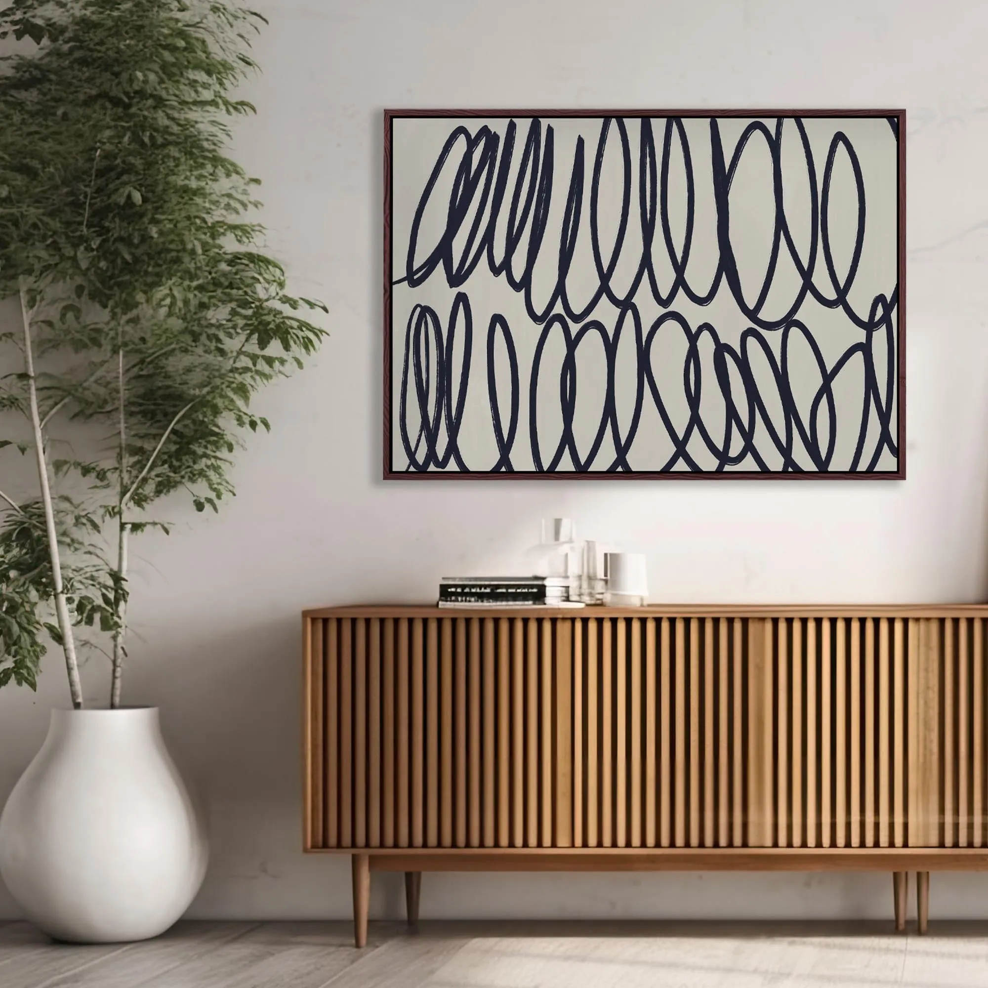 Curved Black Lines II Framed Canvas