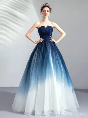 Elegant A-line Sweetheart Blue & White Long Prom Dresses Online,12647