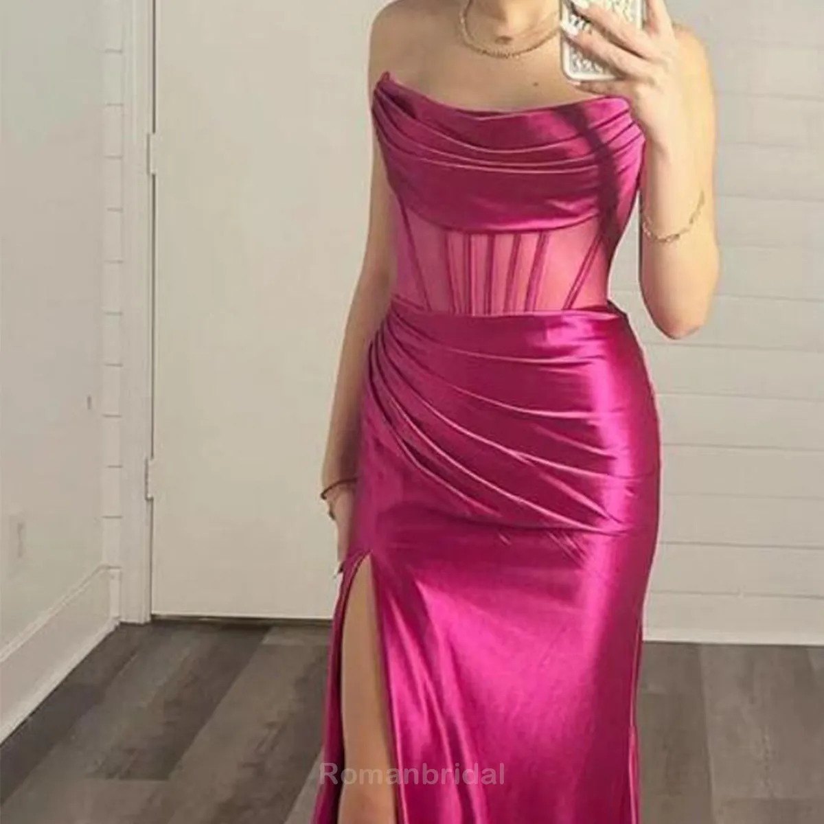 Elegant Illusion Sleeveless Mermaid Side Slit Bridesmaid Dresses Online, BG500