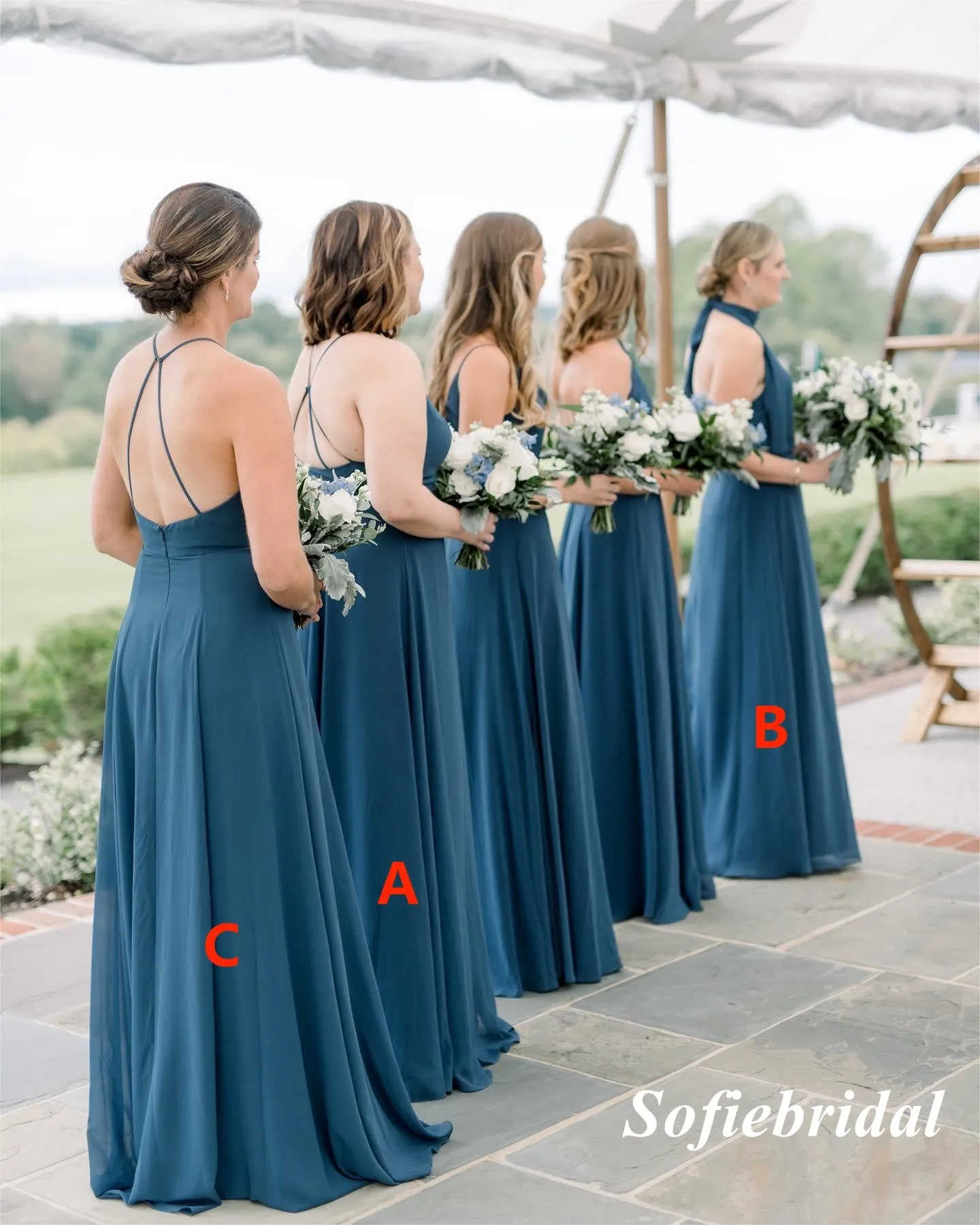 Elegant Mismatched Chiffon Side Slit A-Line Floor Length Bridesmaid Dresses, SFWG00533