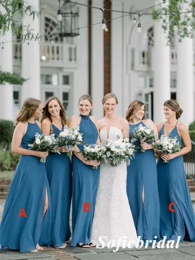 Elegant Mismatched Chiffon Side Slit A-Line Floor Length Bridesmaid Dresses, SFWG00533