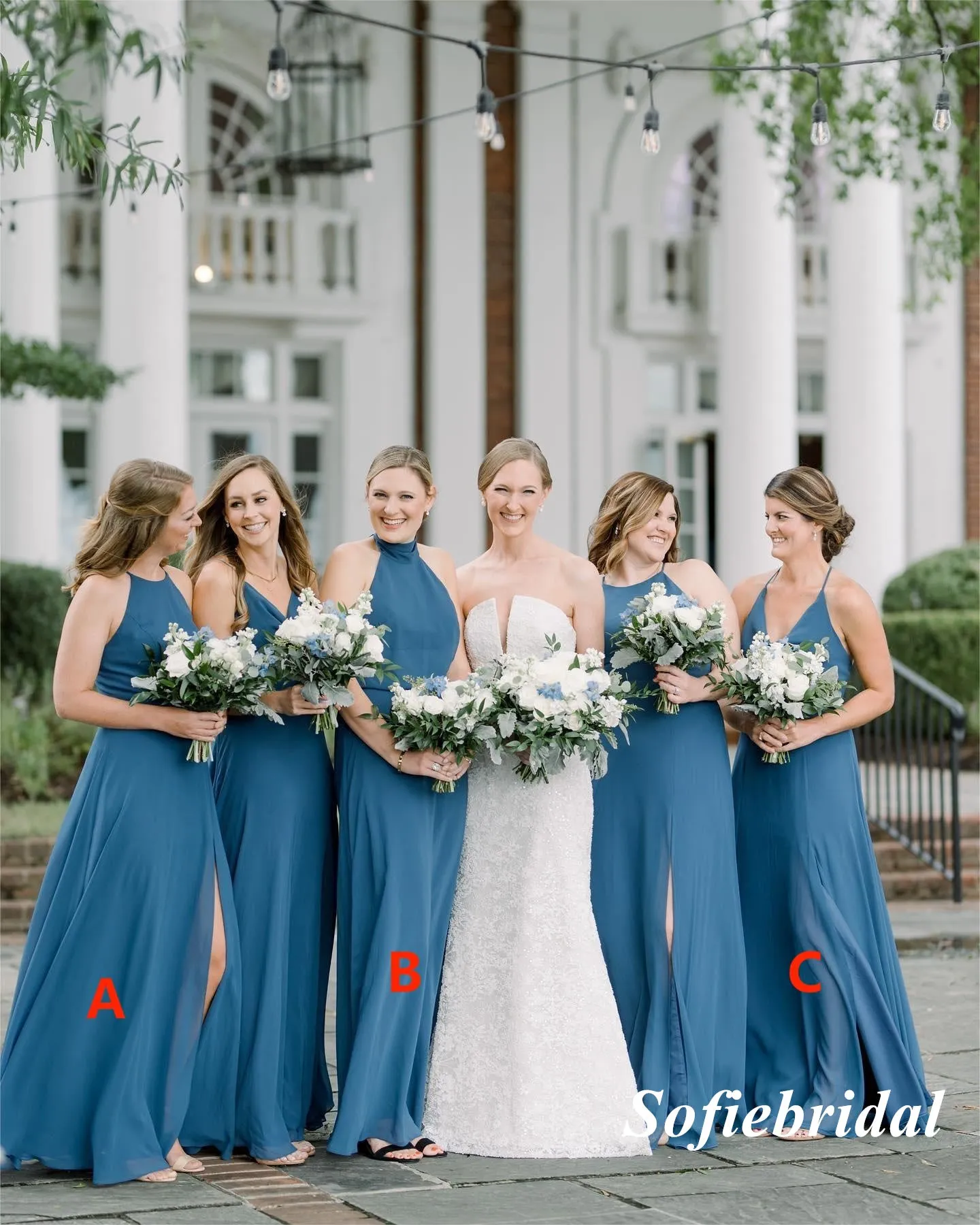 Elegant Mismatched Chiffon Side Slit A-Line Floor Length Bridesmaid Dresses, SFWG00533