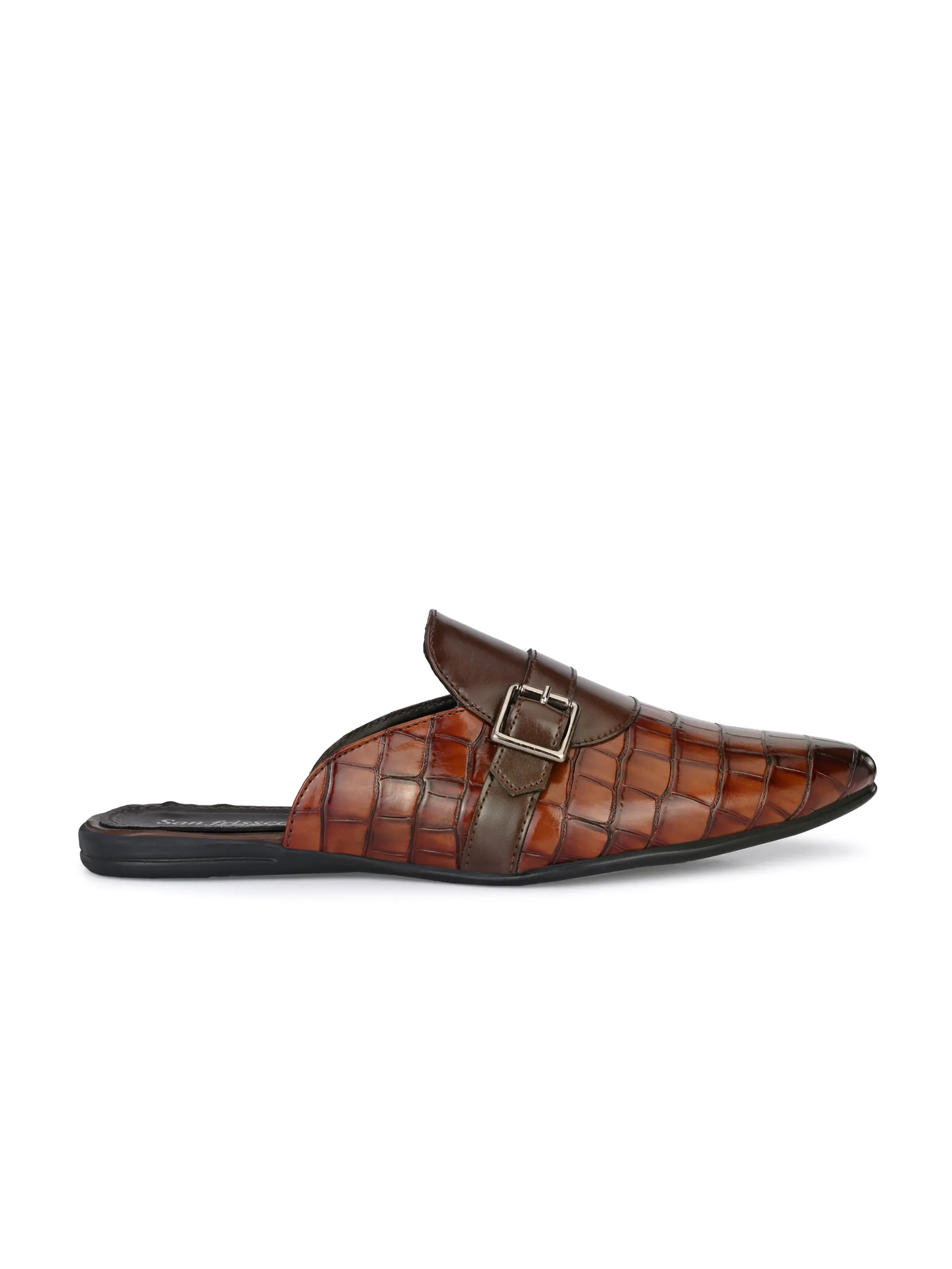 Ethno Brown Buckle Mules