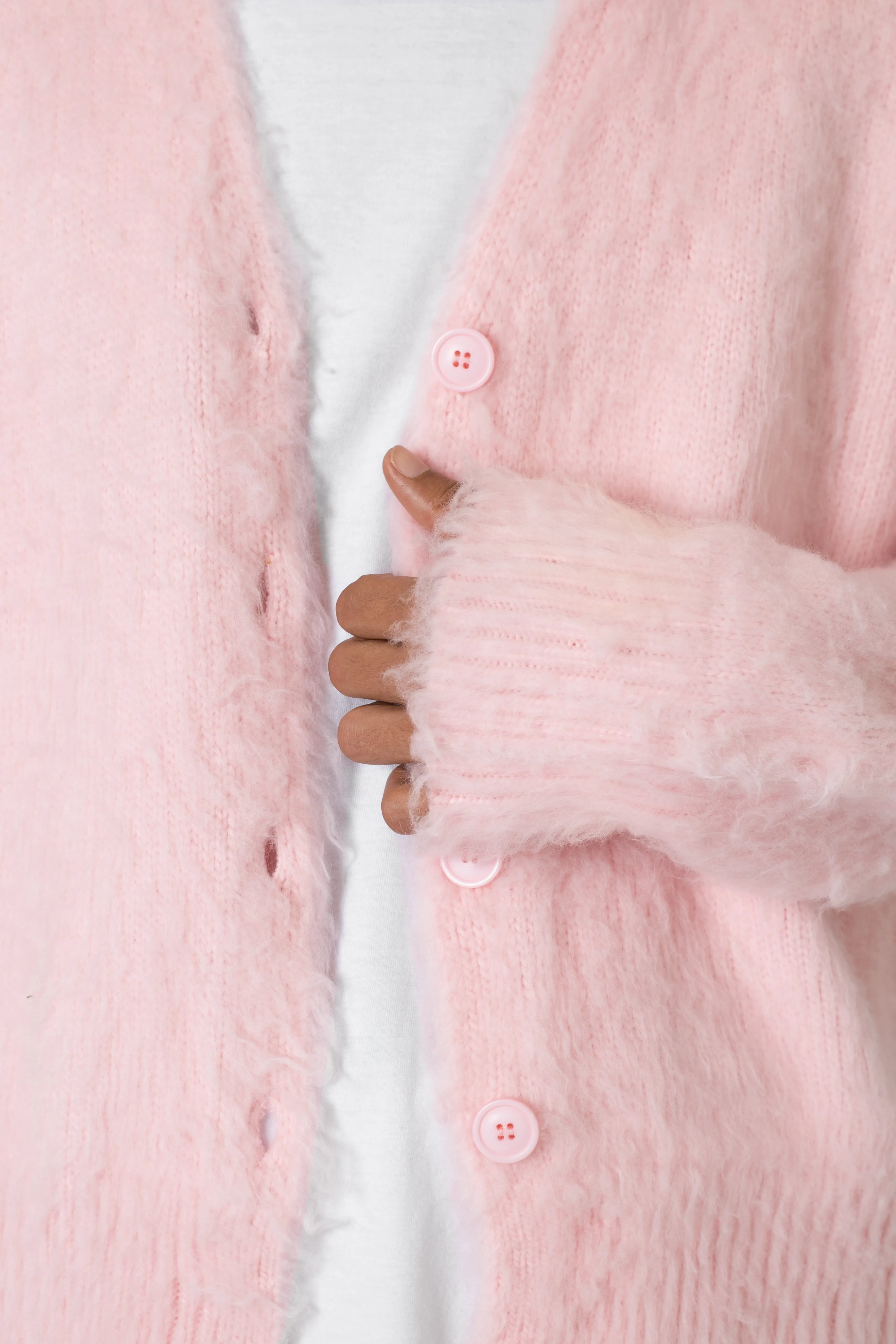 Fuzzy Cardigan Sweater - Pink