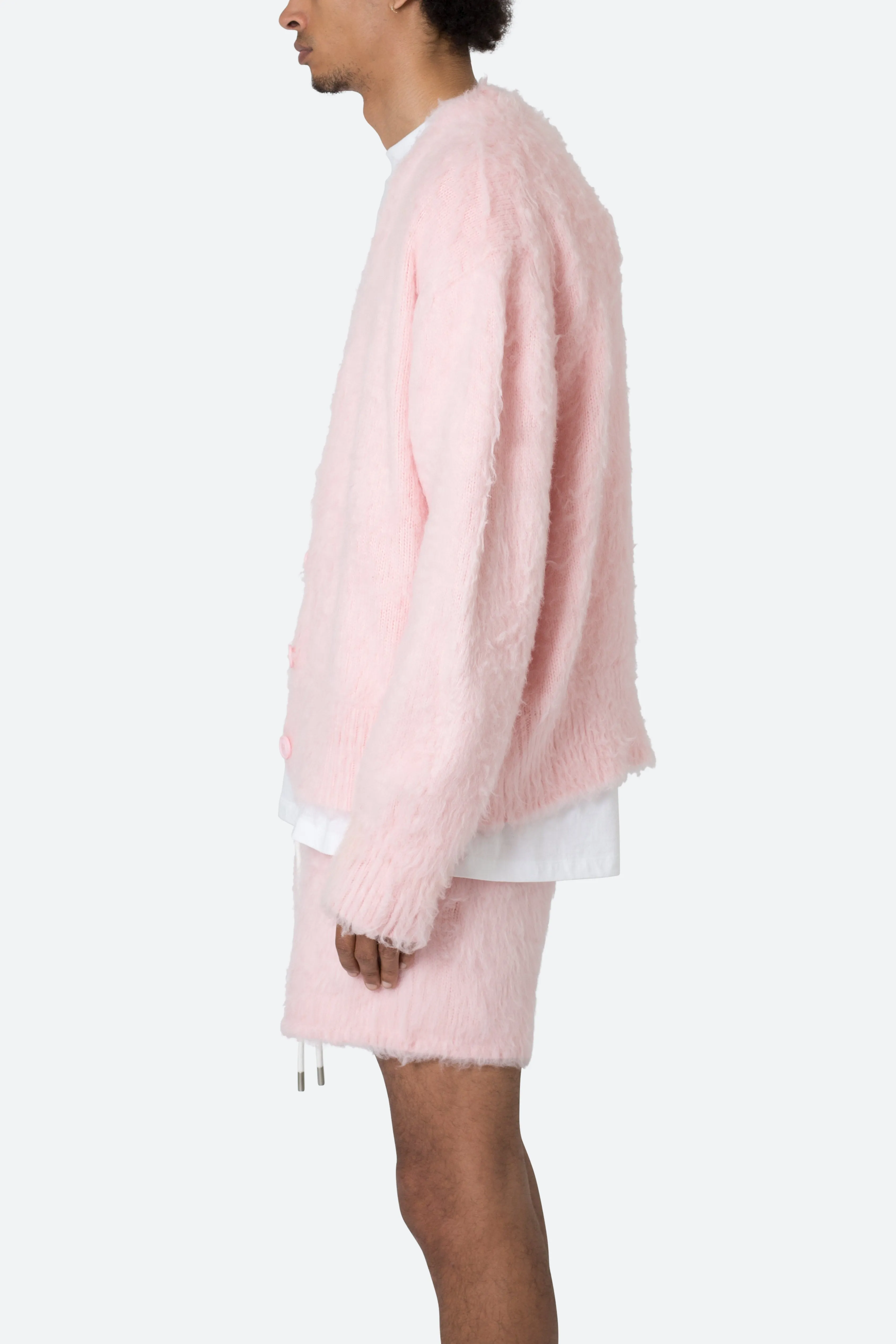 Fuzzy Cardigan Sweater - Pink