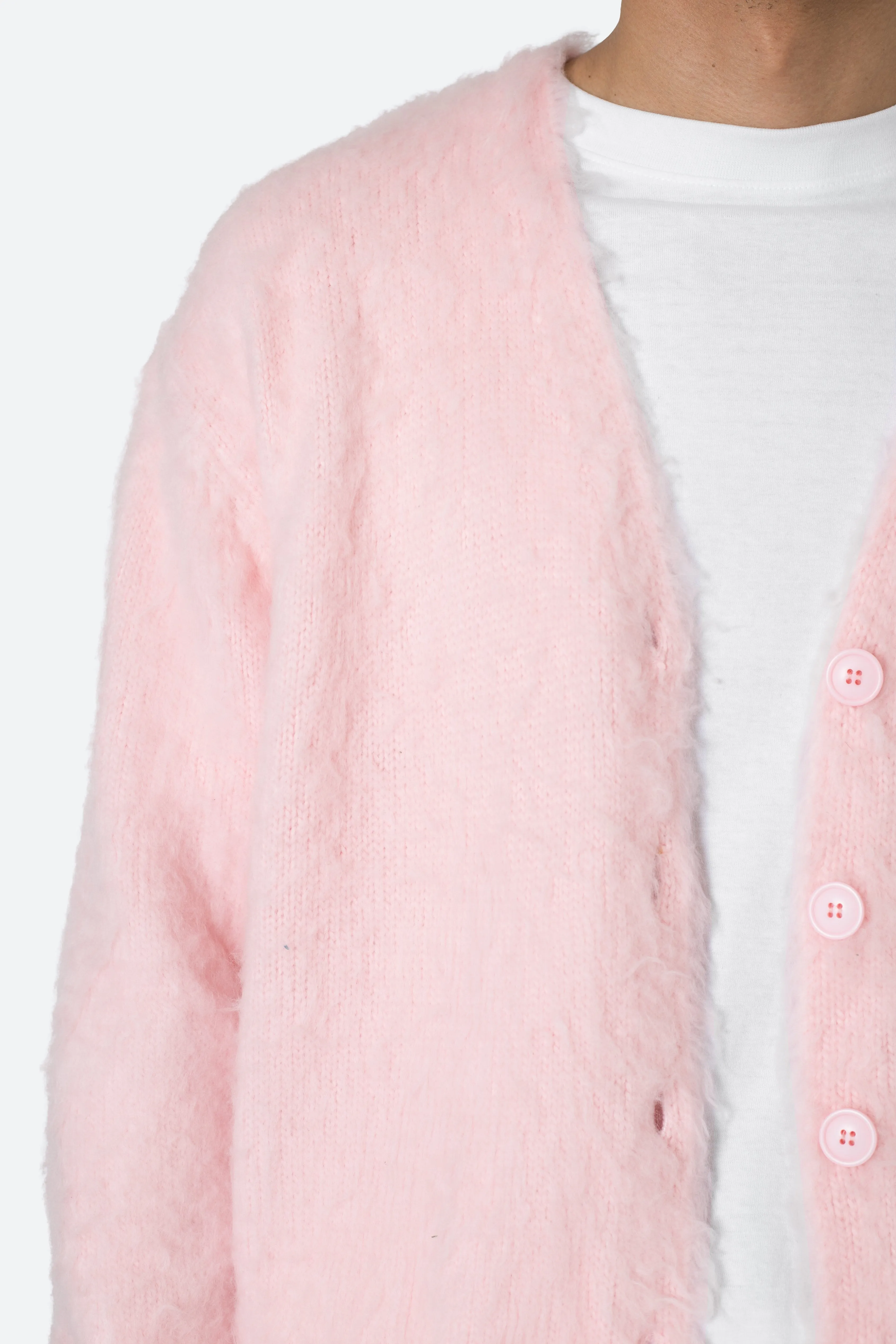 Fuzzy Cardigan Sweater - Pink