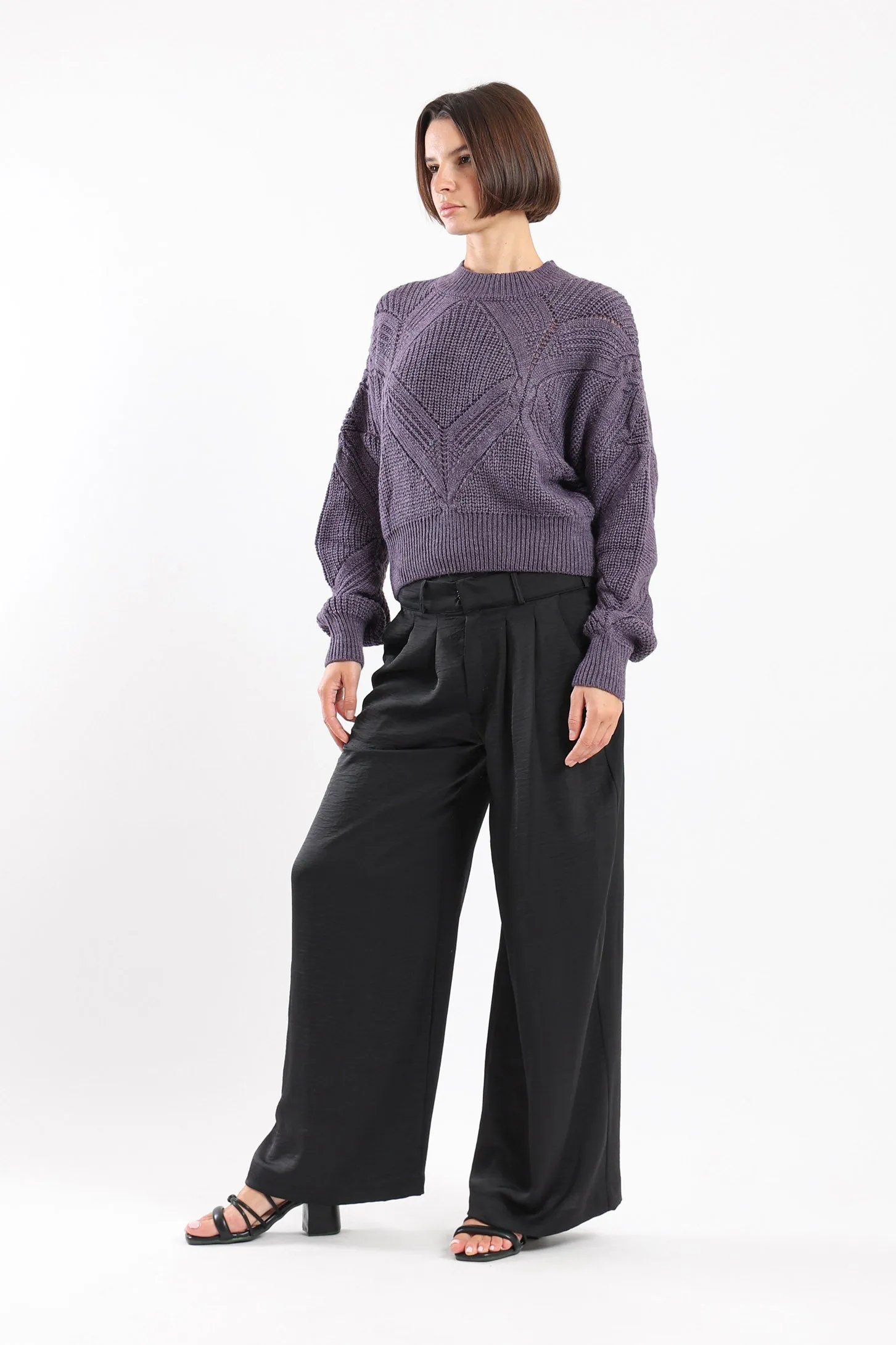 FUZZY KNIT SWEATER - PURPLE