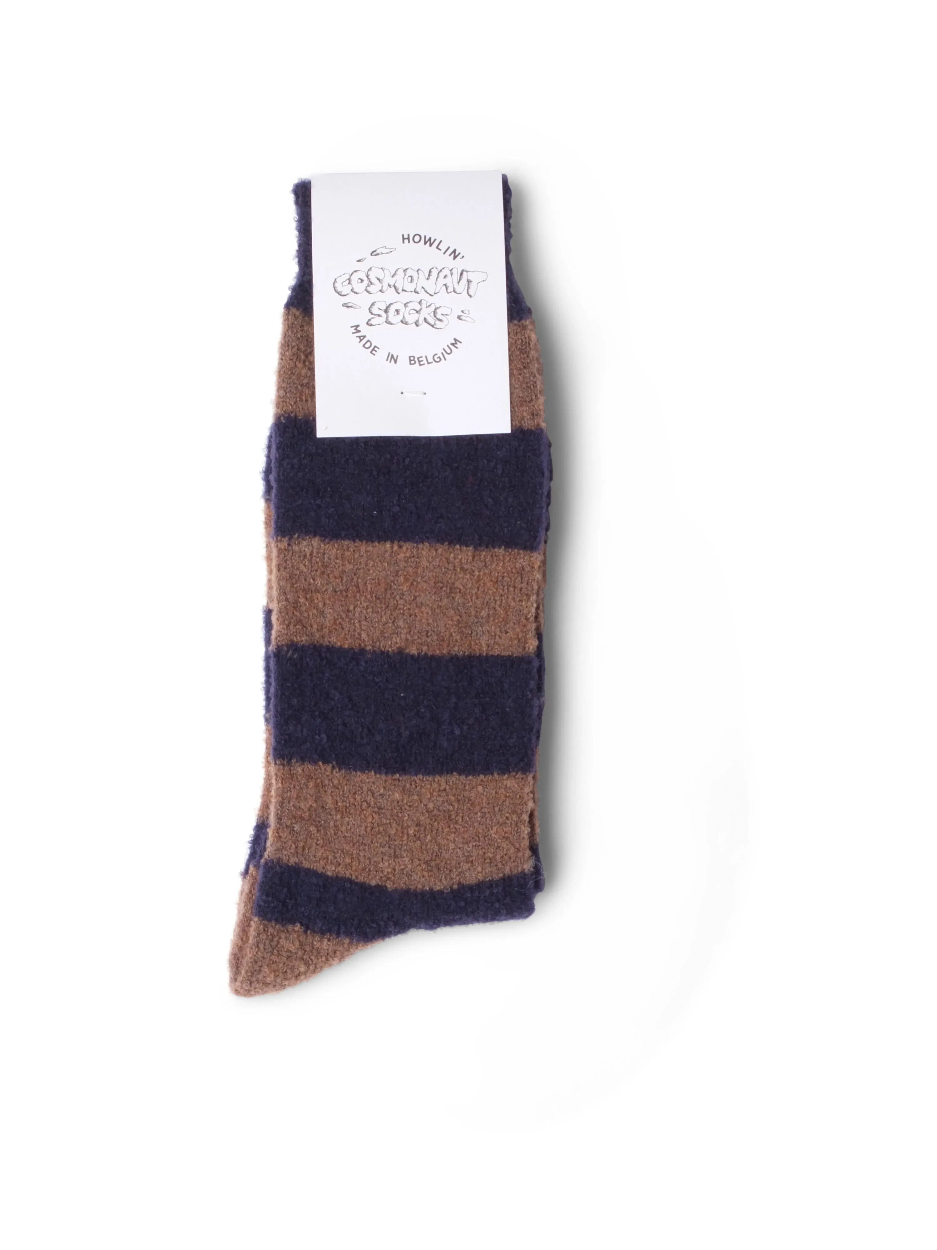 Fuzzy Socks in Navy/Camel