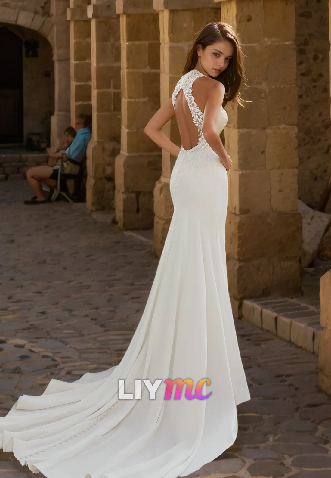 Halter Sleeveless Appliques Sleek Mermaid Wedding Dress