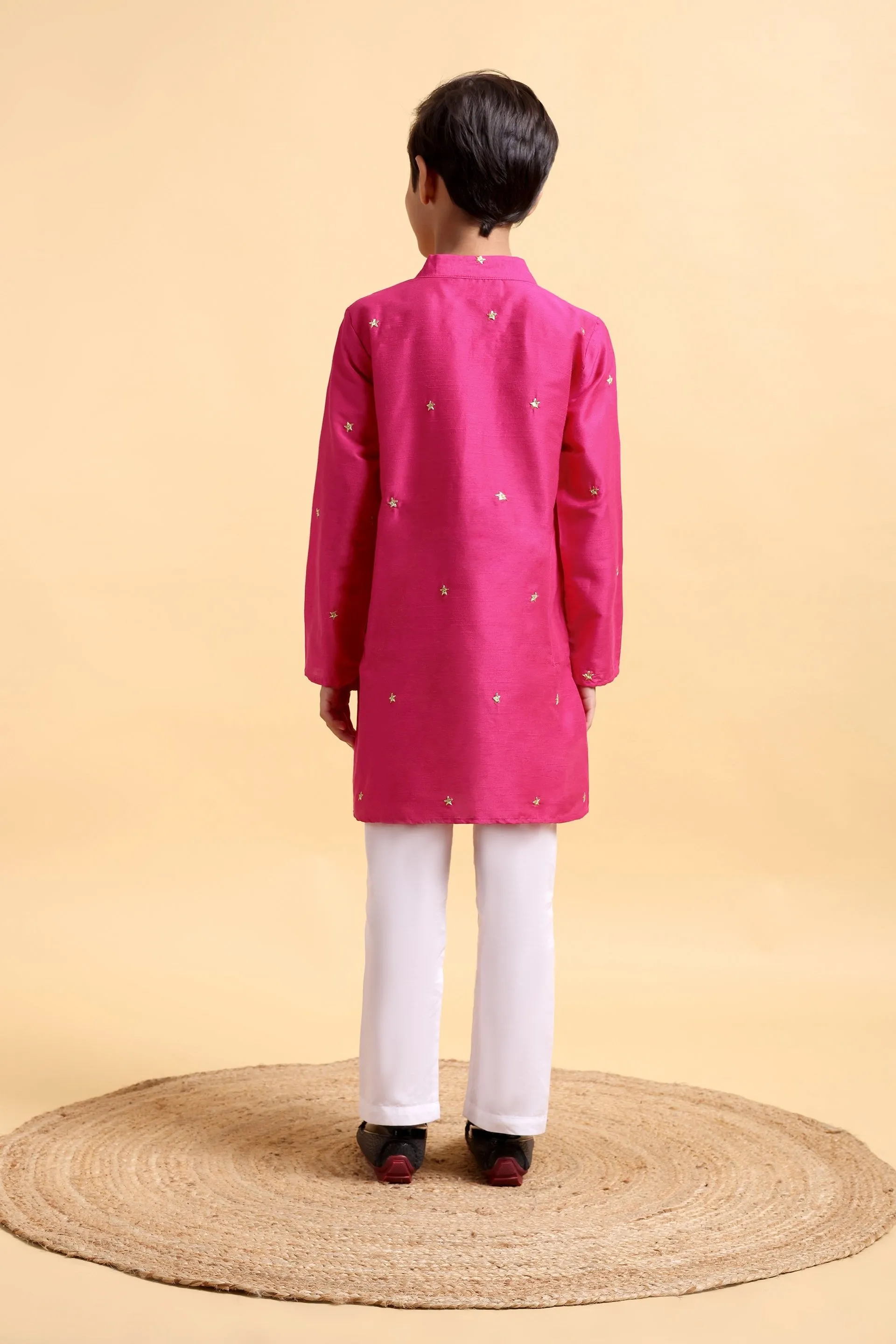 Hot Pink Embriodery Cotton Silk Kurta & Pajama Set