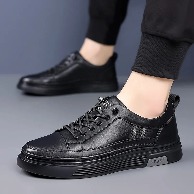 Leather Sneakers Casual Pointed Toe Comfortable Breathable Lace-Up Shoes | L8081