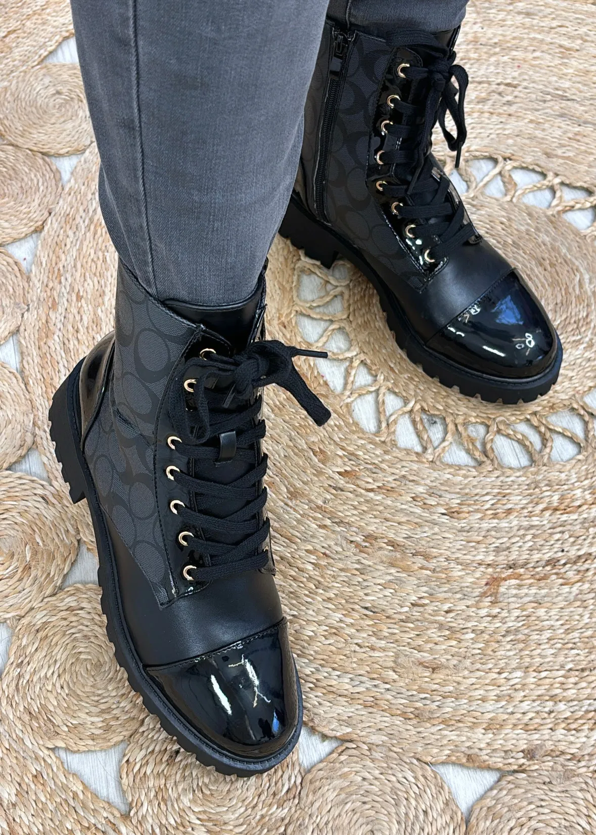 Lyra Black Patent Toe Boots