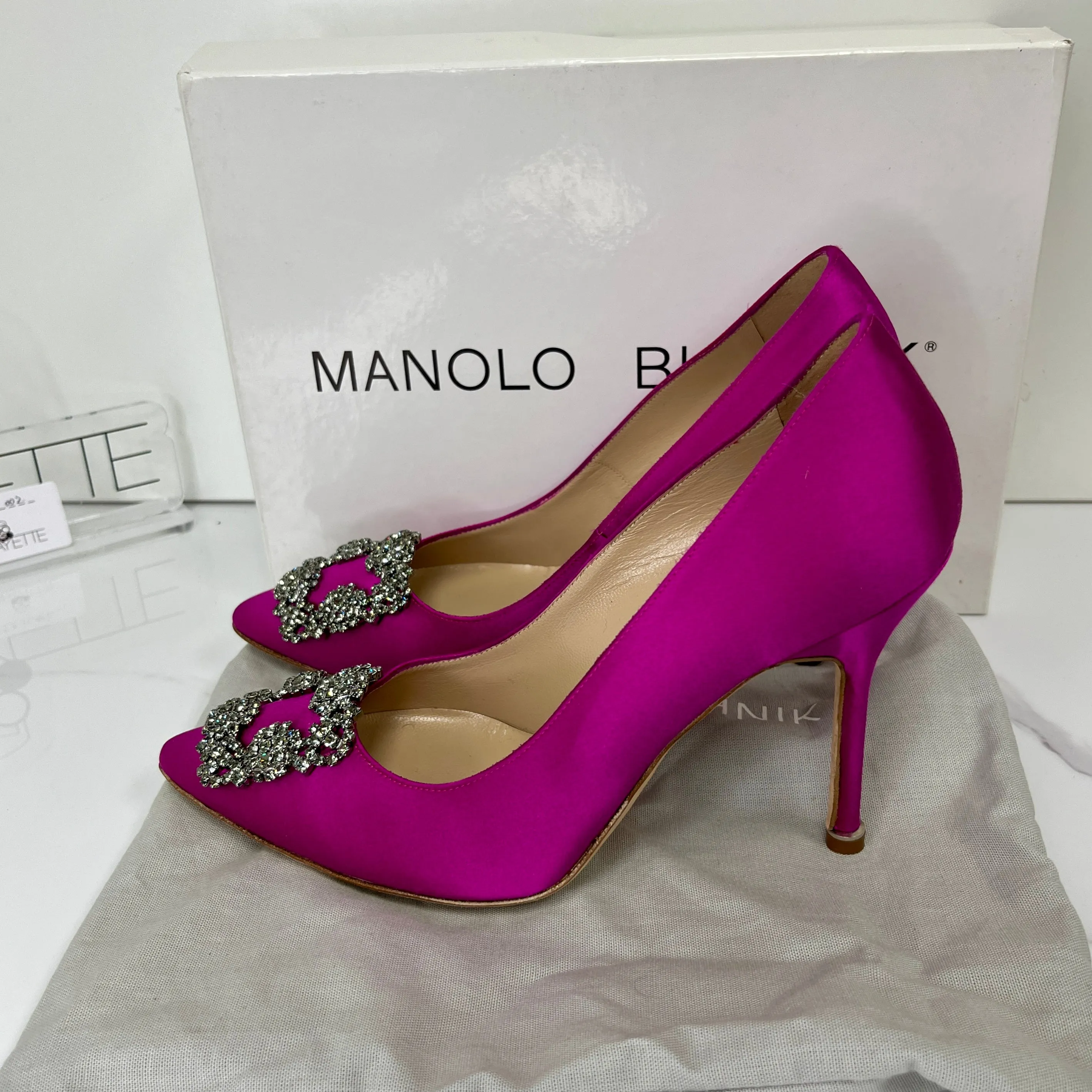 Manolo Blahnik Satin Jewel Buckle Pumps (105mm) - Size 37.5