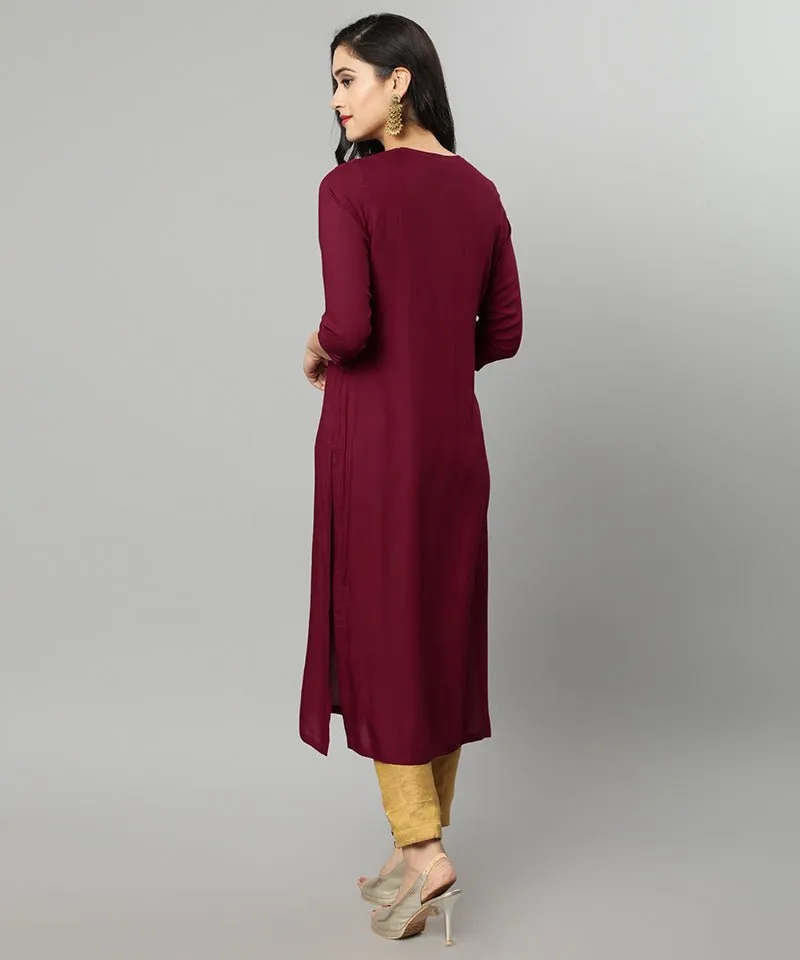 Maroon Rayon Sonapani Kurta