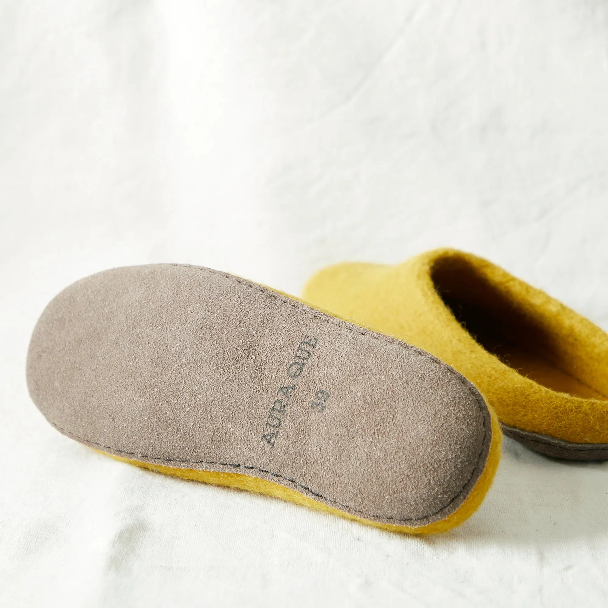 MITA Unisex Mustard Yellow Felt Mule Slippers