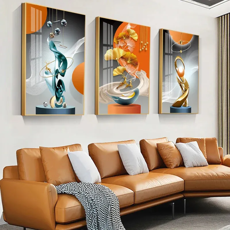 Modern Abstract Light Luxury Auspicious Golden Deer Wall Art Fine Art Canvas Prints Pictures For Living Room Dining Room Restaurant Art Decor