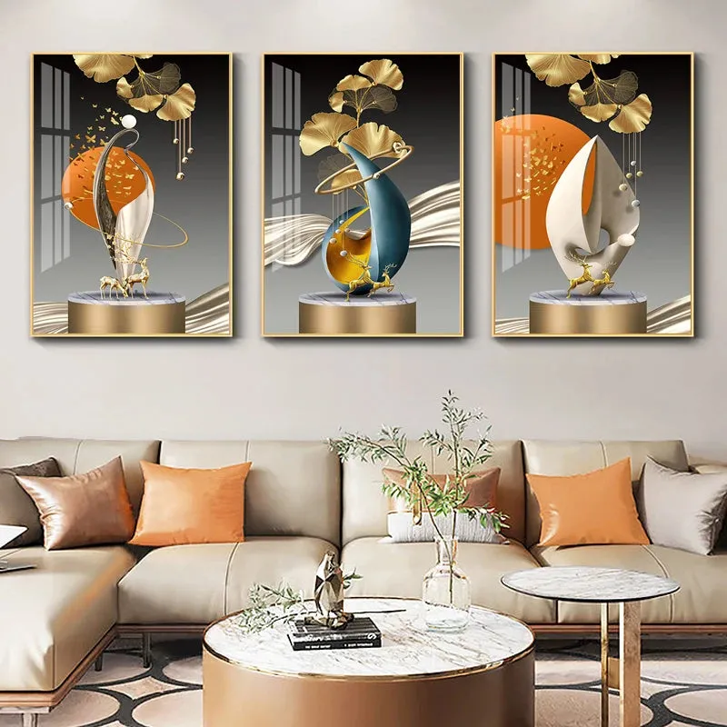 Modern Abstract Light Luxury Auspicious Golden Deer Wall Art Fine Art Canvas Prints Pictures For Living Room Dining Room Restaurant Art Decor