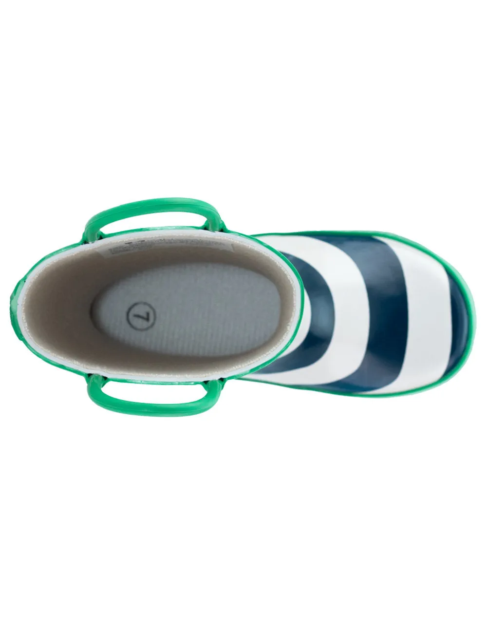 OAKI Blue, Green & White Stripes Loop Handle Rubber Rain Boots