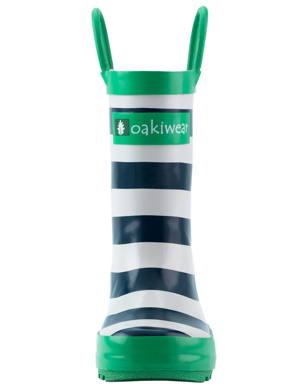 OAKI Blue, Green & White Stripes Loop Handle Rubber Rain Boots